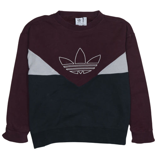 Adidas Womens Burgundy Black Crew Neck Pullover Sweatshirt XS