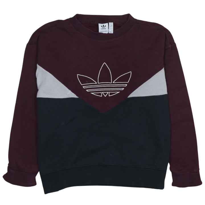 Adidas Womens Burgundy Black Crew Neck Pullover Sweatshirt XS