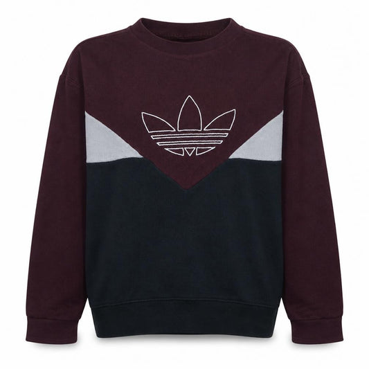Front view of Adidas women’s burgundy black crew neck pullover sweatshirt xs