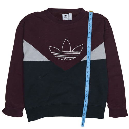 Adidas Womens Burgundy Black Crew Neck Pullover Sweatshirt XS