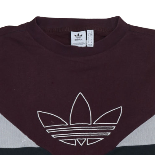 Adidas Womens Burgundy Black Crew Neck Pullover Sweatshirt XS
