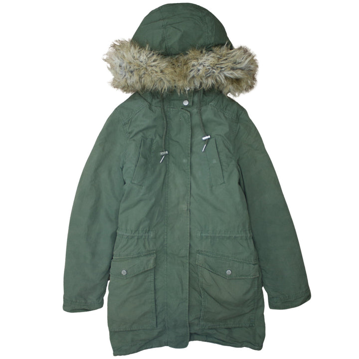 Tommy Jeans Womens Green XS Fur Hooded Parka Coat