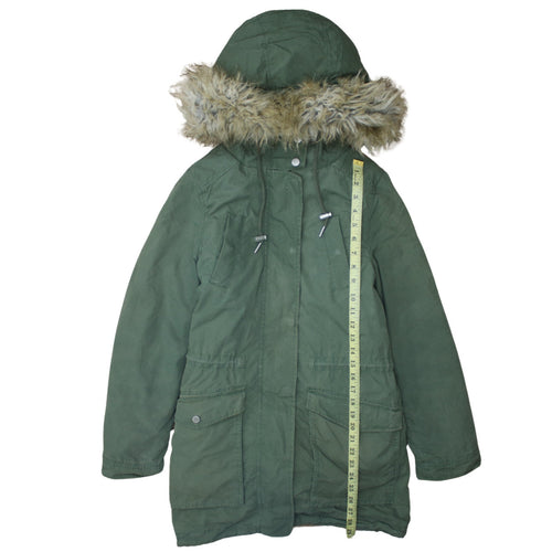 Tommy Jeans Womens Green XS Fur Hooded Parka Coat