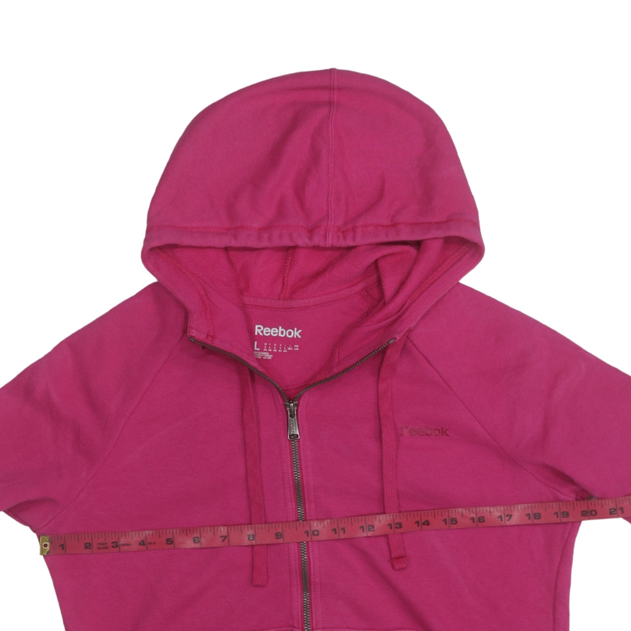 Reebok Womens Pink Full Zip Hoodie Size L Cotton Blend Casual