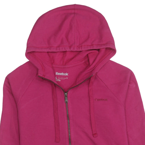Reebok Womens Pink Full Zip Hoodie Size L Cotton Blend Casual