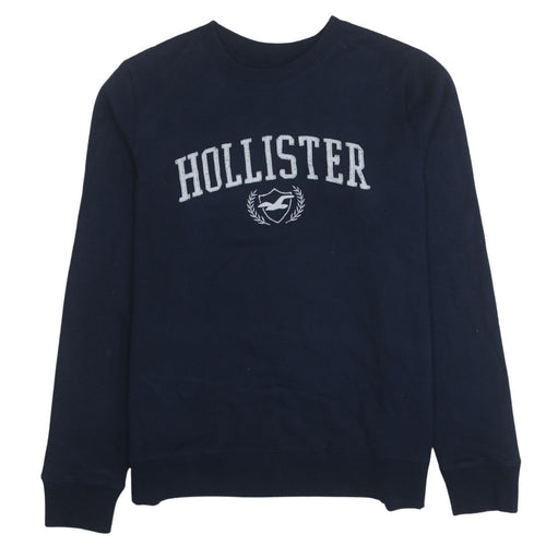 Hollister Men's Blue Embroidered Logo Crew Neck Pullover Sweatshirt L