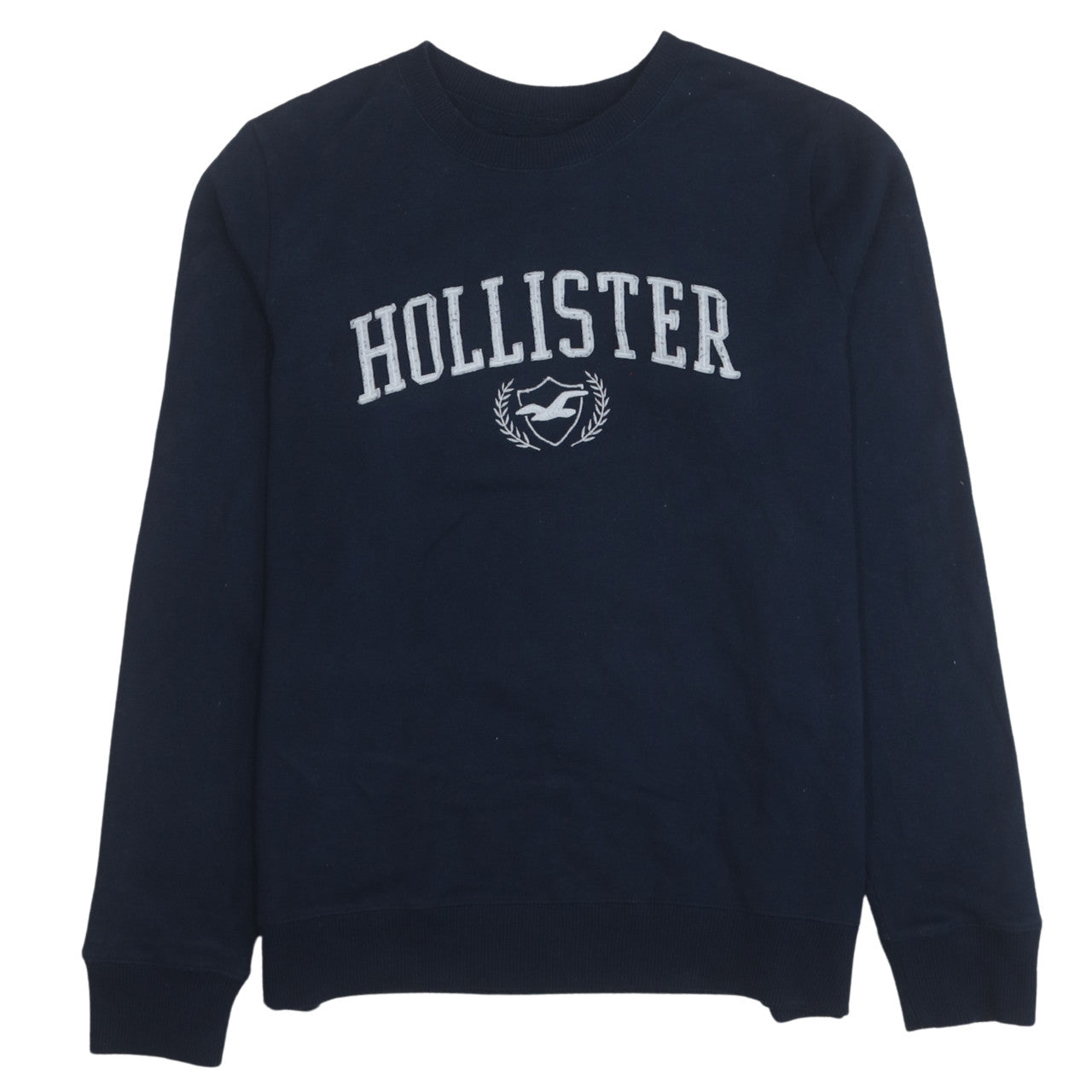 Hollister Men's Blue Embroidered Logo Crew Neck Pullover Sweatshirt L