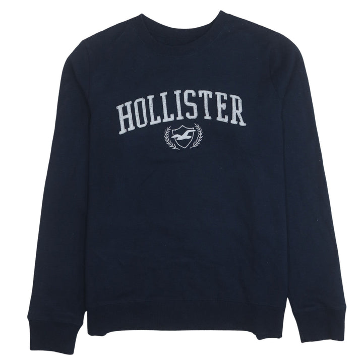 Hollister Men's Blue Embroidered Logo Crew Neck Pullover Sweatshirt L