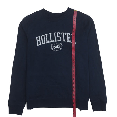 Hollister Men's Blue Embroidered Logo Crew Neck Pullover Sweatshirt L