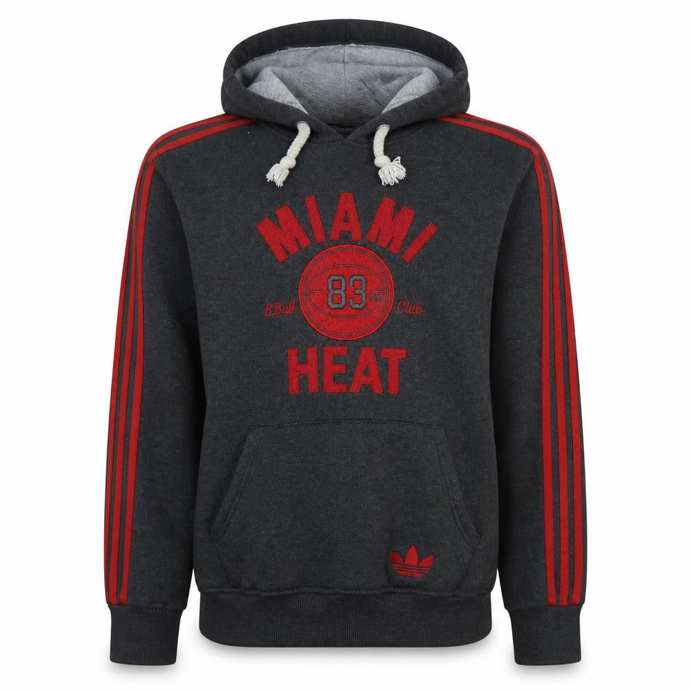 Front view of Adidas Men’s Grey Pullover Hoodie Miami Heat Embroidered L