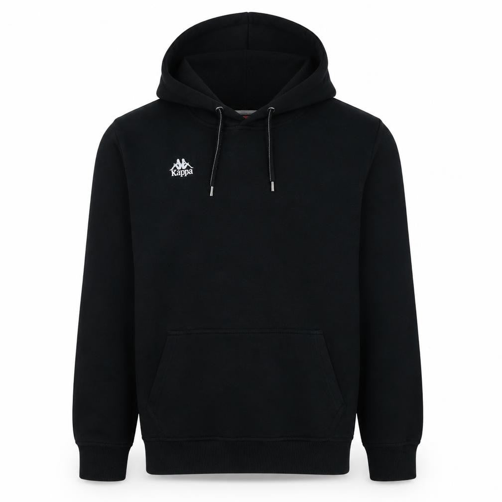 Front view of Kappa Men's Black Medium Pullover Hoodie Sweatshirt
