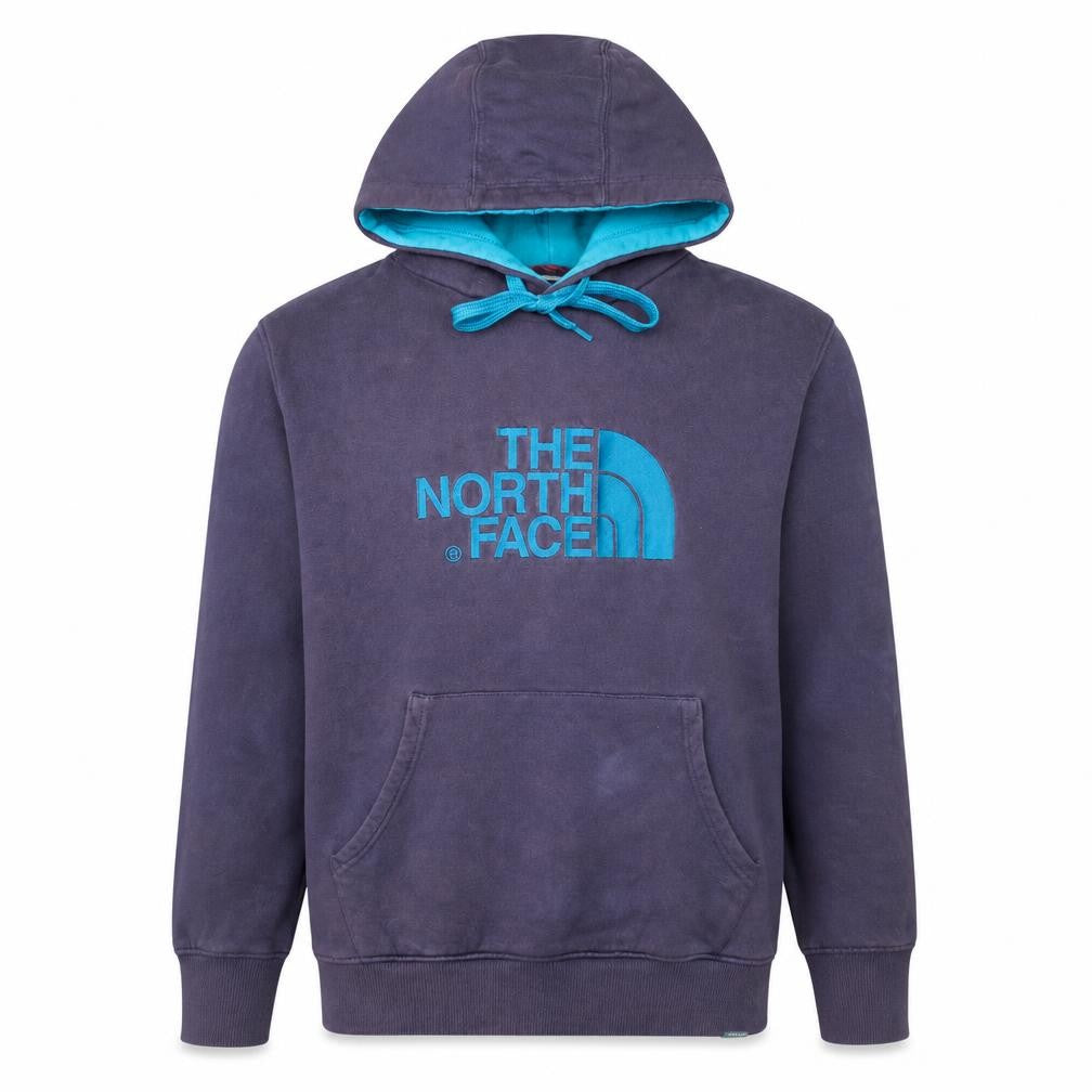 Front view of The North Face Men's Purple Pullover Hoodie Small Fleece Logo