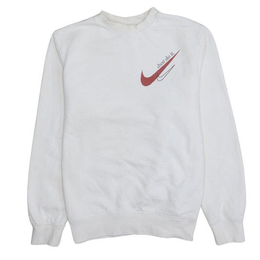 Nike Men's White Small Logo Pullover Sweatshirt Just Do It Crew Neck