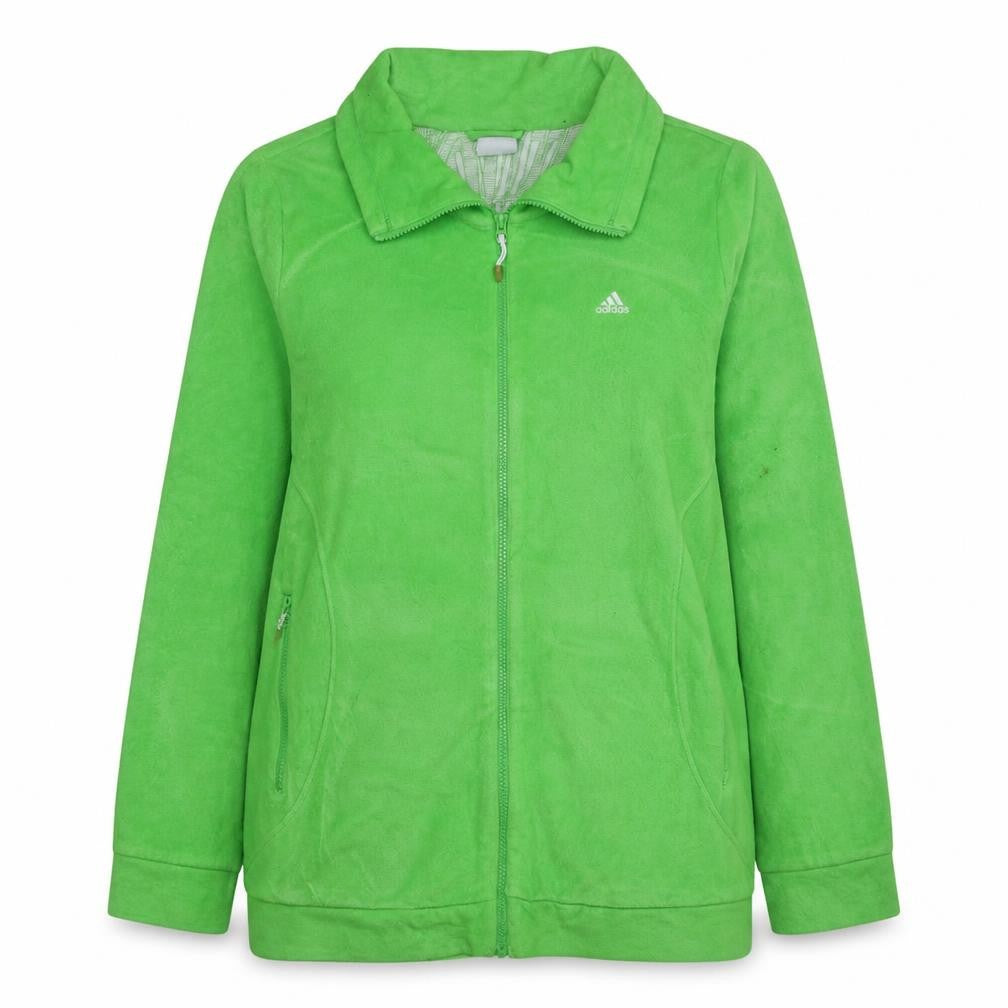 Front view of Adidas Women's Green Fleece Full Zip Long Jacket, size 18