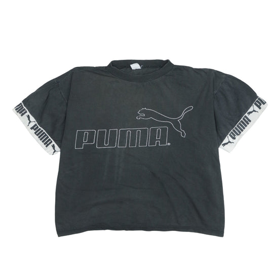 Puma Womens Black Cropped Relaxed Fit Cotton T-Shirt Size M