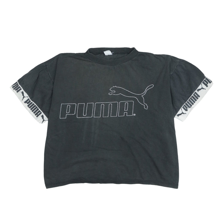 Puma Womens Black Cropped Relaxed Fit Cotton T-Shirt Size M
