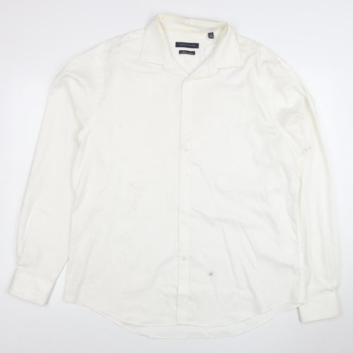 Tommy Hilfiger Men's White Long Sleeve Cotton Stretch Shirt 17.5 Athletic Fit