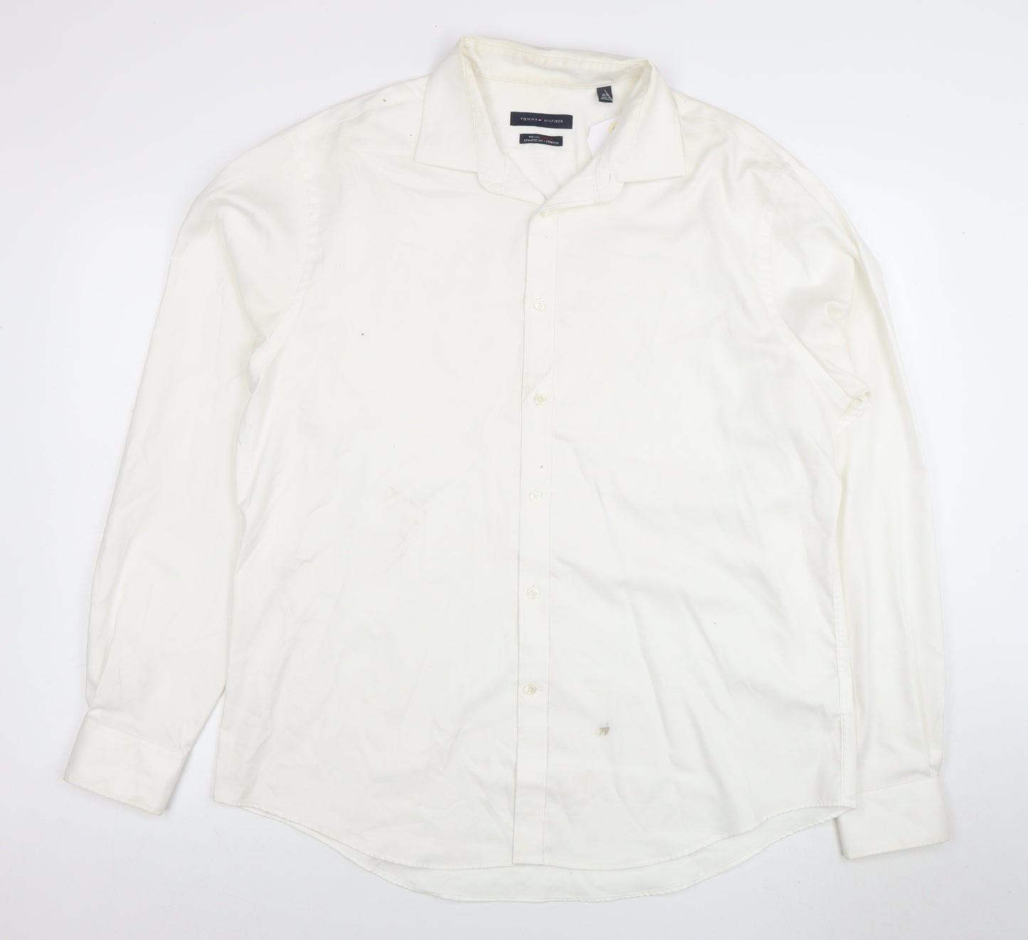 Tommy Hilfiger Men's White Long Sleeve Cotton Stretch Shirt 17.5 Athletic Fit