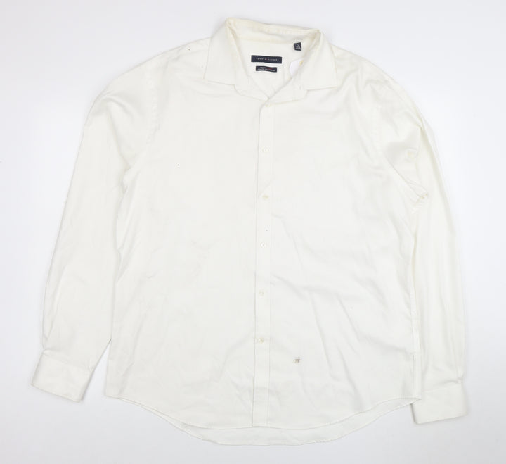 Tommy Hilfiger Men's White Long Sleeve Cotton Stretch Shirt 17.5 Athletic Fit