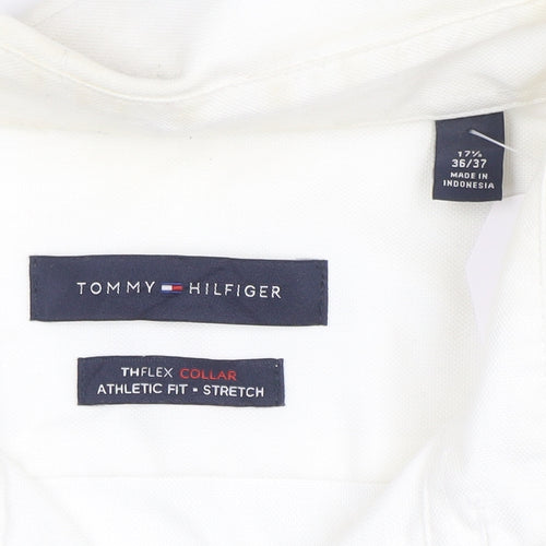 Tommy Hilfiger Men's White Long Sleeve Cotton Stretch Shirt 17.5 Athletic Fit