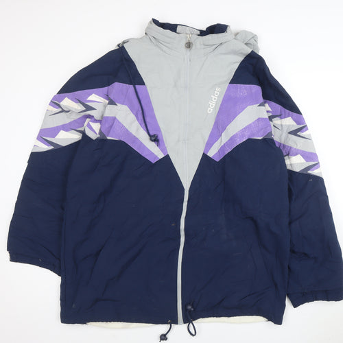 Adidas Men's Blue 90s Windbreaker Jacket Size L Retro Full Zip Hooded