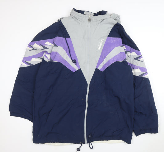 Adidas Men's Blue 90s Windbreaker Jacket Size L Retro Full Zip Hooded