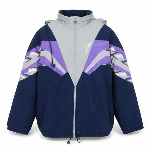 Adidas Men's Blue 90s Windbreaker Jacket Size L Retro Full Zip Hooded