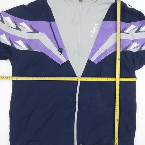 Adidas Men's Blue 90s Windbreaker Jacket Size L Retro Full Zip Hooded