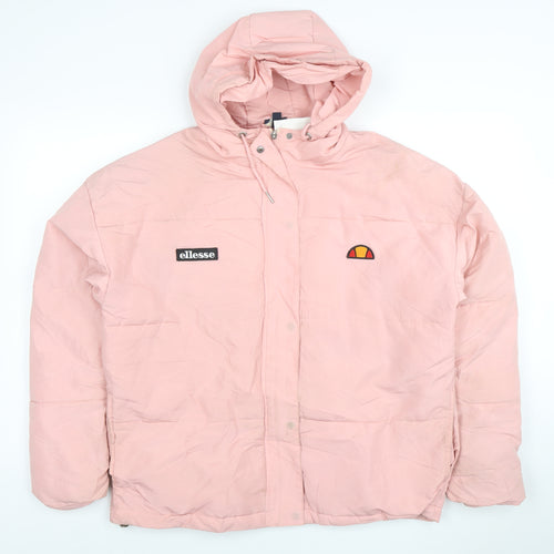 Ellesse Womens Pink Hooded Puffer Jacket Size 10 Very Good