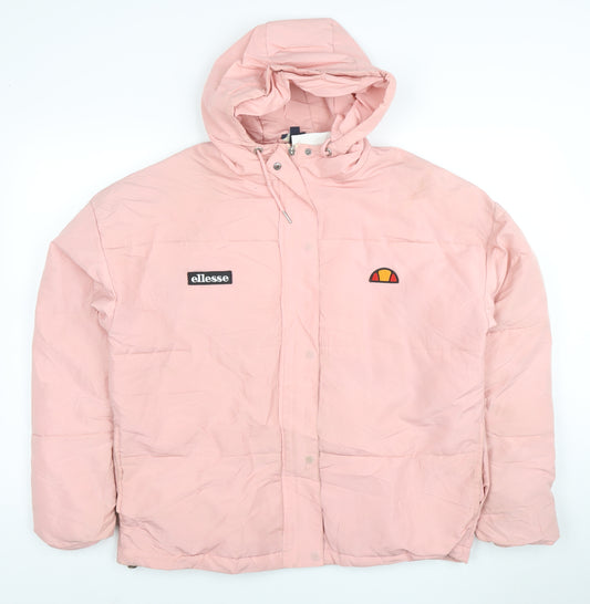 Ellesse Womens Pink Hooded Puffer Jacket Size 10 Very Good