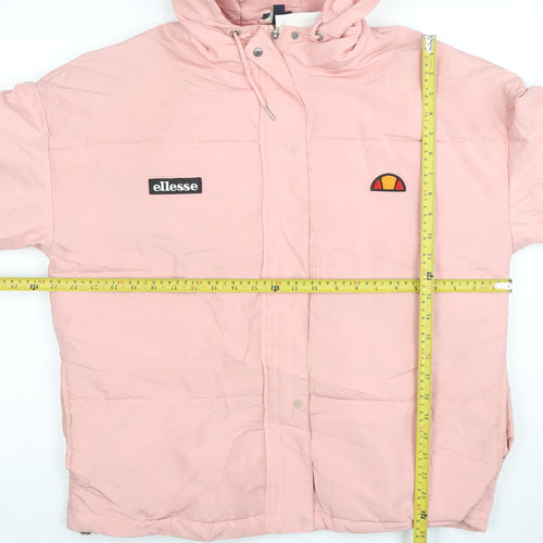 Ellesse Womens Pink Hooded Puffer Jacket Size 10 Very Good
