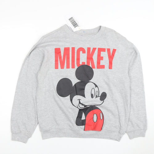 Disney Women’s Grey Mickey Mouse Cotton Blend Crew Neck Sweatshirt M