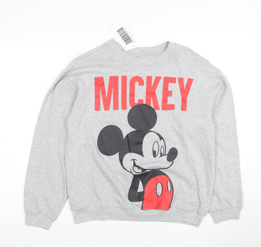 Disney Women’s Grey Mickey Mouse Cotton Blend Crew Neck Sweatshirt M