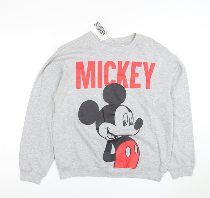 Disney Women’s Grey Mickey Mouse Cotton Blend Crew Neck Sweatshirt M