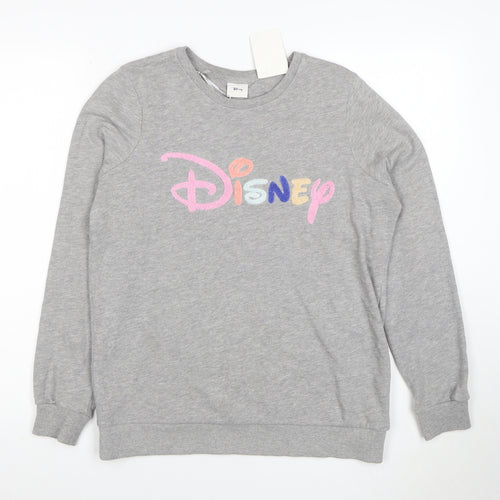 Disney TU Women Grey Cotton Blend Pullover Sweatshirt Size 10