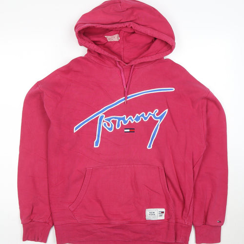 Tommy Jeans Women's Pink Pullover Hoodie Size S Logo Print Cotton