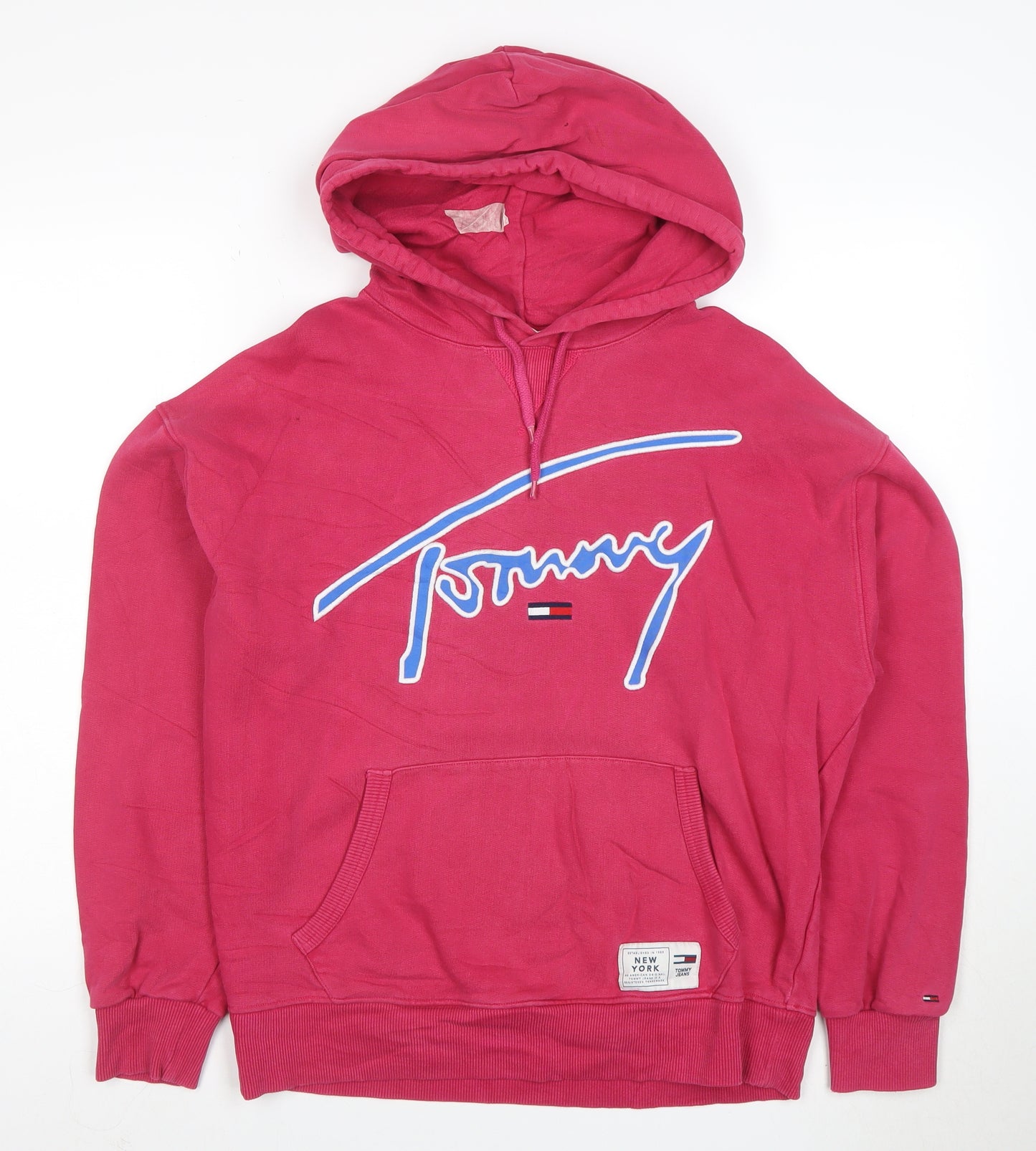 Tommy Jeans Women's Pink Pullover Hoodie Size S Logo Print Cotton