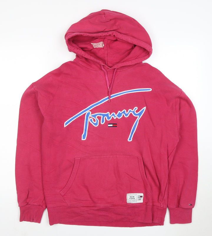 Tommy Jeans Women's Pink Pullover Hoodie Size S Logo Print Cotton