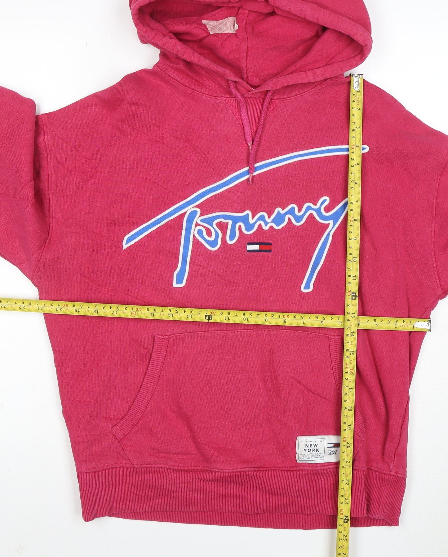 Tommy Jeans Women's Pink Pullover Hoodie Size S Logo Print Cotton