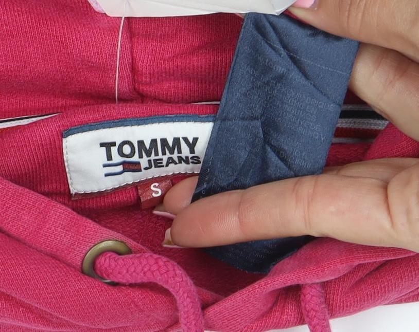 Tommy Jeans Women's Pink Pullover Hoodie Size S Logo Print Cotton
