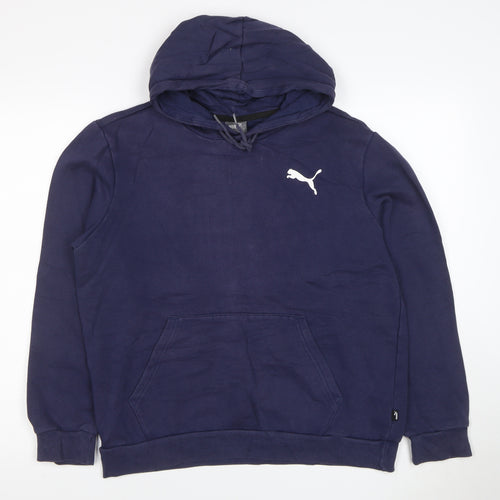 Puma Women Navy Pullover Hoodie Medium Cotton Blend Logo Casual