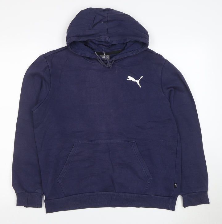 Puma Women Navy Pullover Hoodie Medium Cotton Blend Logo Casual