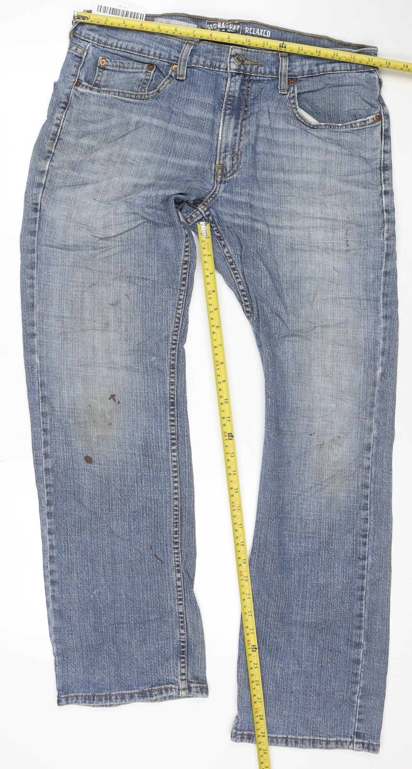 Levi Strauss Signature Men's Blue Relaxed Straight Jeans 36W 32L
