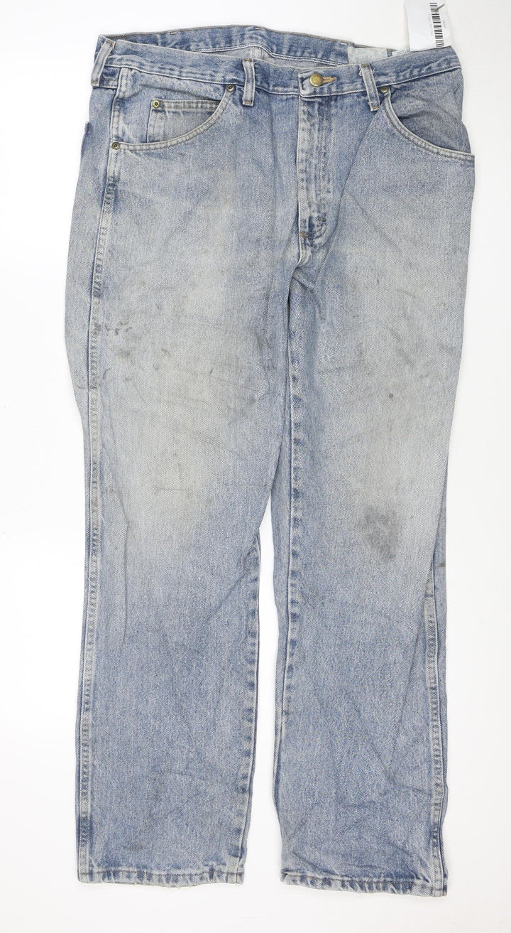 Wrangler Men's Blue 36x30 Regular Fit Straight Leg Denim Jeans