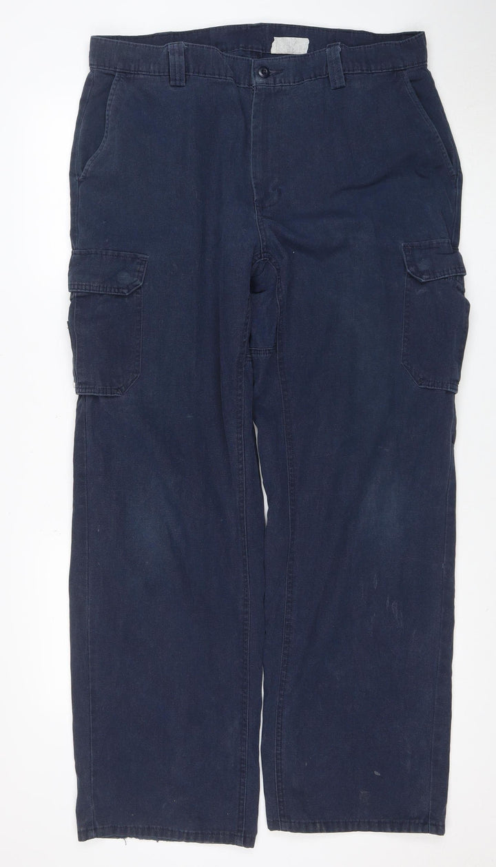 Wrangler Men's Blue Cargo Workwear Trousers 38x34 Cotton Blend