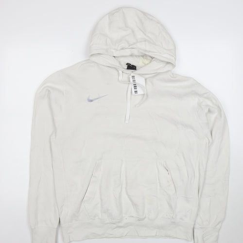 Nike Women White M Pullover Hoodie Cotton Blend Casual
