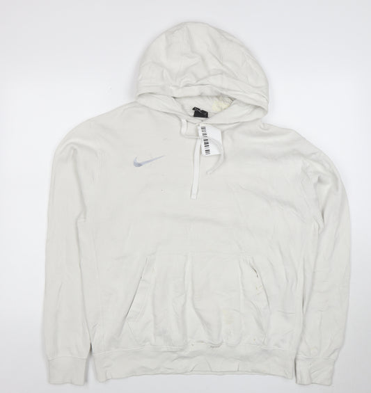 Nike Women White M Pullover Hoodie Cotton Blend Casual