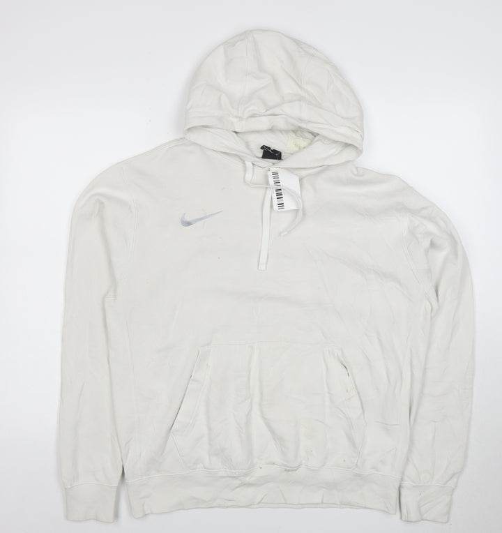 Nike Women White M Pullover Hoodie Cotton Blend Casual