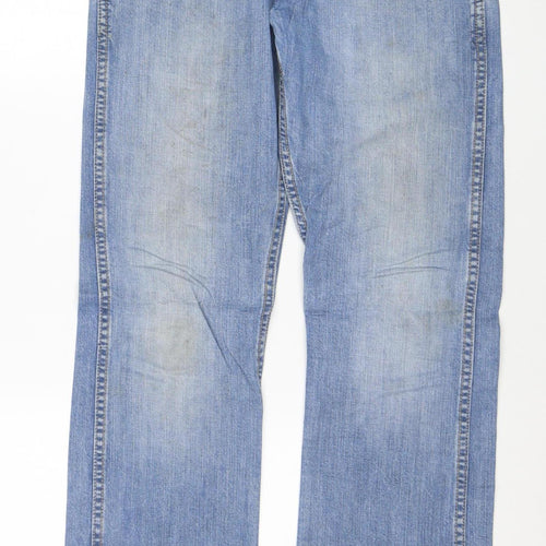 Wrangler Men's Blue 32W 32L Straight Denim Jeans Regular Fit