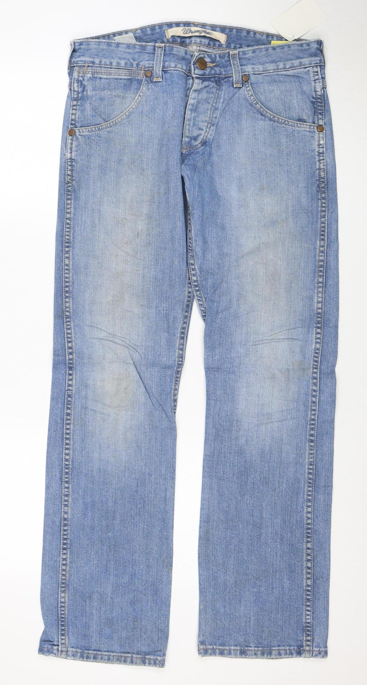 Wrangler Men's Blue 32W 32L Straight Denim Jeans Regular Fit